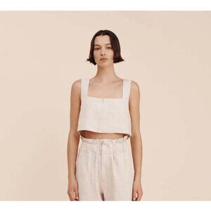 Posse Alice Crop Top 100% Linen in Beige Size Large Square Neck